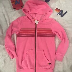 - - New with Tag Kids Aviator Nation 5 Stripe Zip up hoodie Neon Pink Size 6